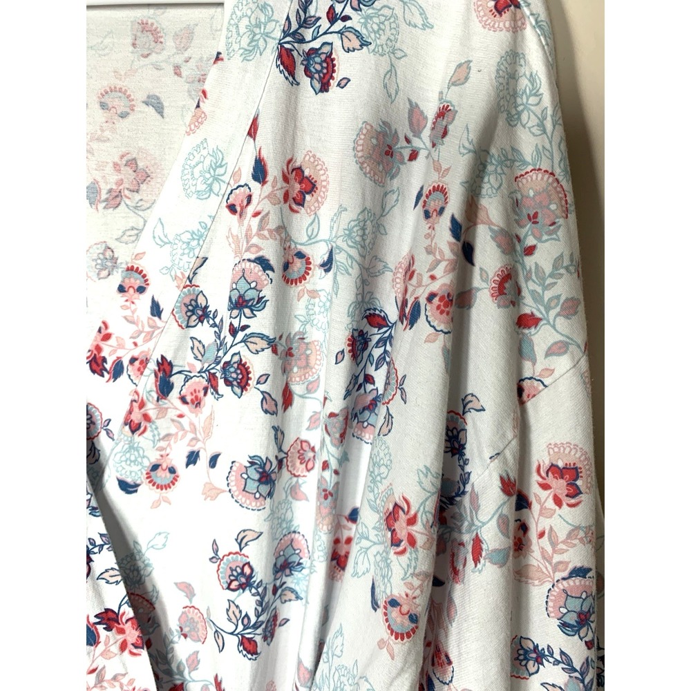 Garnet Hill Robe Womens XL White Pink Floral 100% "Green Cotton" Long Pockets - Picture 3 of 14